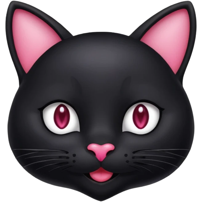 black smiling cat in the Apple style with white eys and pink hear  emoji