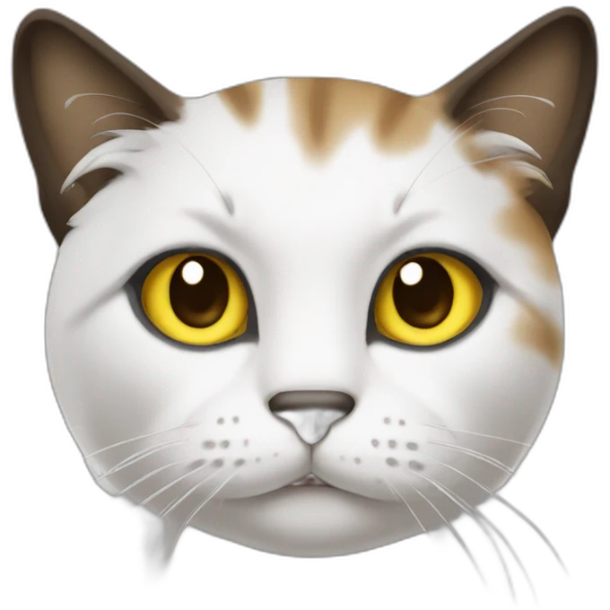 cat with white head and at the top of the head black color, ears are white, yellow brown eyes, dirty looking download emoji emoji