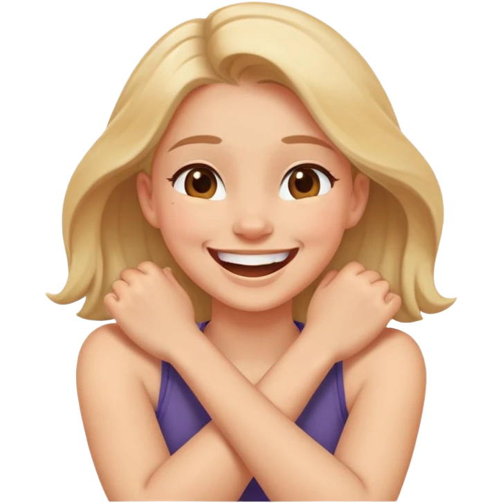 Arms crossed around neck laughing girl emoji