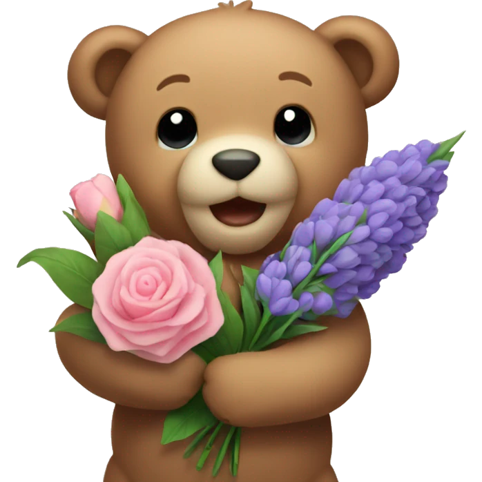 teddy bear holding flower bouquet  emoji