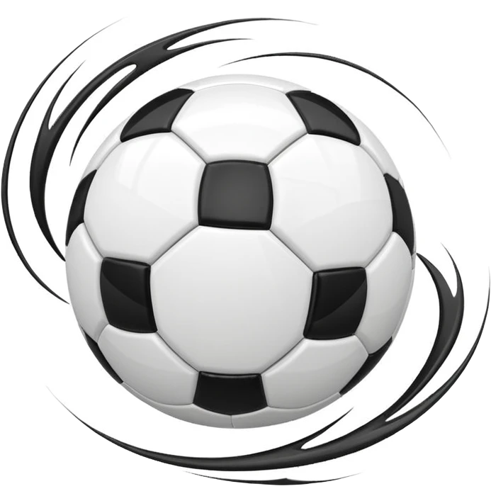 Apple-style emoji of a soccer ball with curve effect, flying with curved wind trails showing spin, glossy 3D look, clean minimal design, soft lighting, transparent background. emoji
