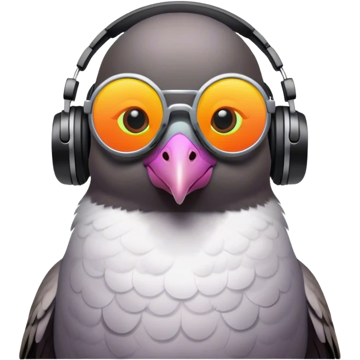  pigeon as dj. Wearing neon glasses  emoji