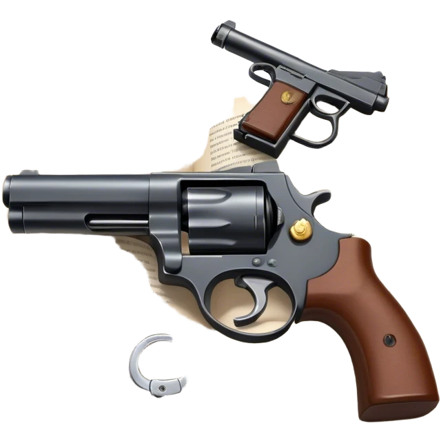 Icon for Action & Crime Reading: an open book with action-packed scenes, featuring a gun, handcuffs, a detective's badge. The icon should capture the tension and excitement of crime and action stories. Transparent background. emoji