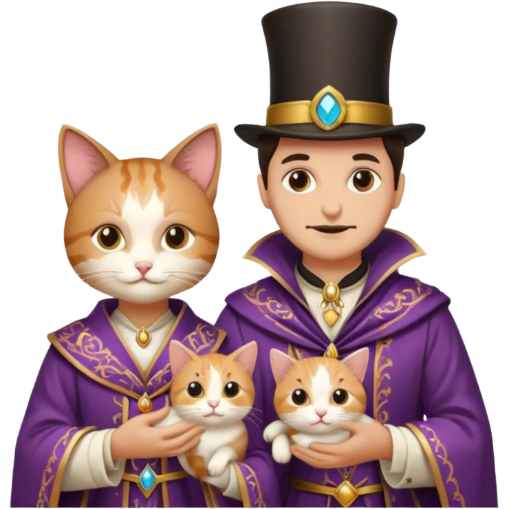 magician couple and their pet cat emoji