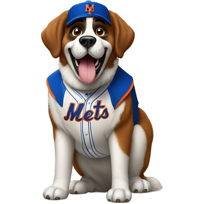 St. Bernard with a huge smile wearing a New York Mets uniform  emoji