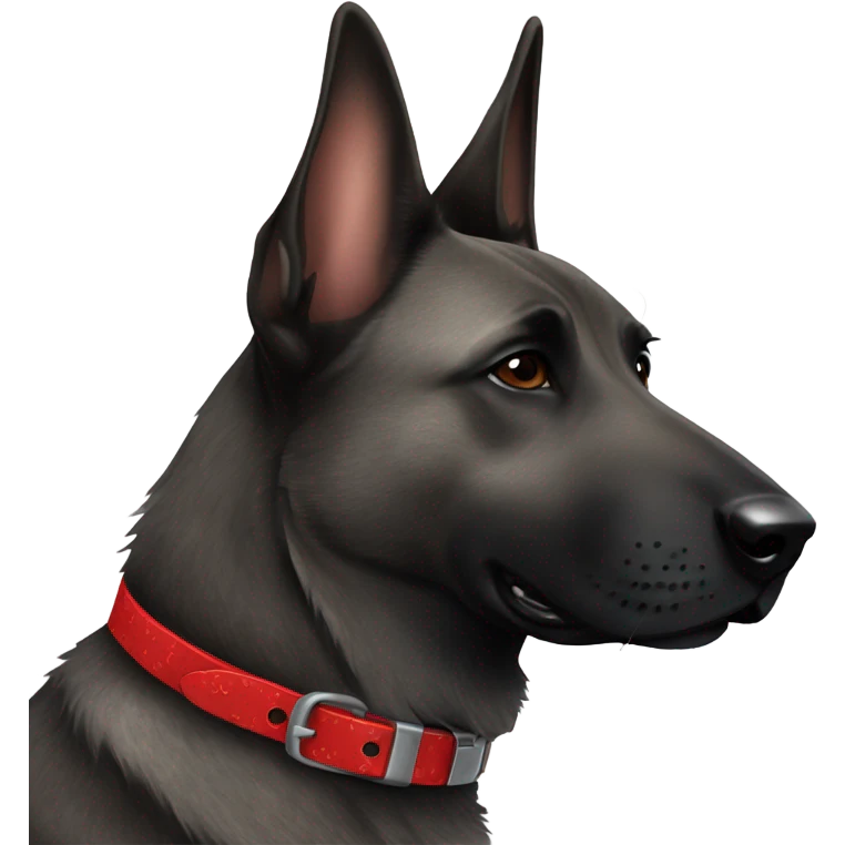 dutch shepherd dog with a brindle coat wearing a red collar emoji