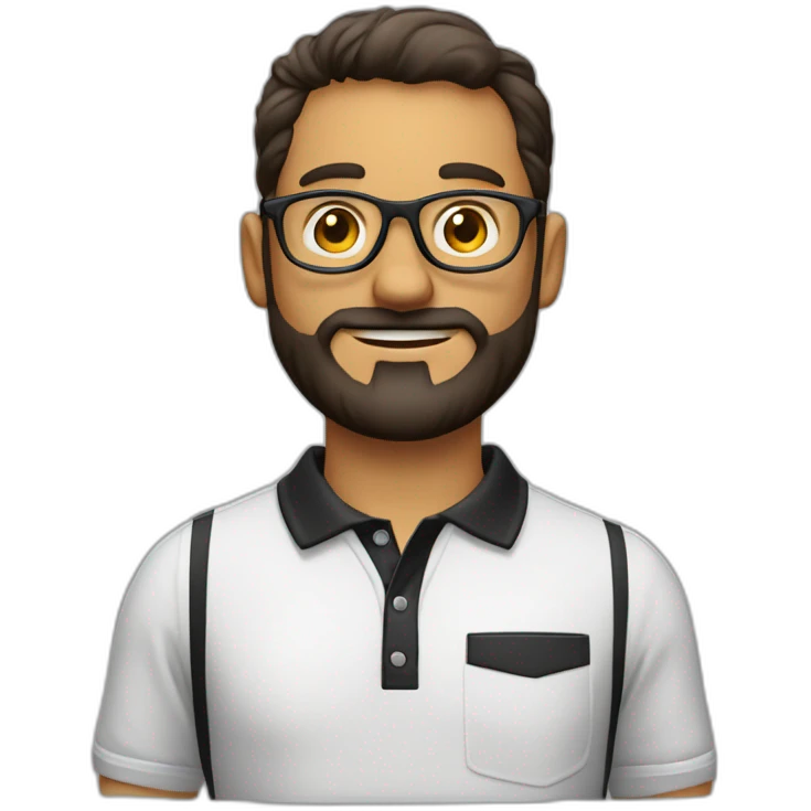 Homem de camisa polo branca, negro, careca e sem barba, usando óculos  emoji