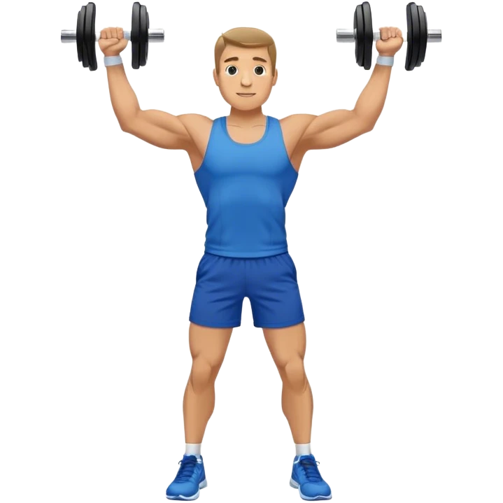 man with blue shorts doing side-lateral raise (T pose) with light dumbbells emoji