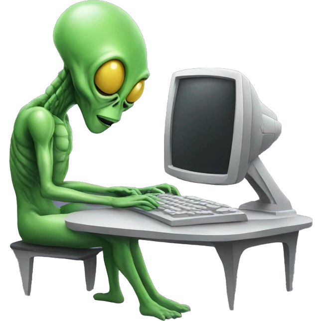 Alien typing on a computer emoji