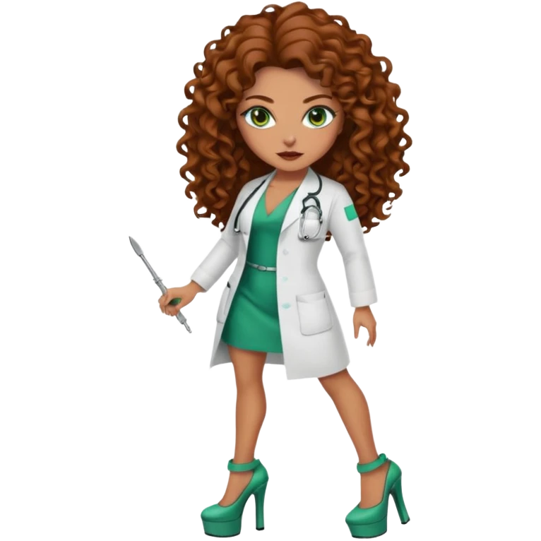 Sensual Spanish Lilith core evil surgeon. Surgeon has green eyes brown long curly hair with 7 inch platform heels.she is a  Surgeon that works for the cartel emoji