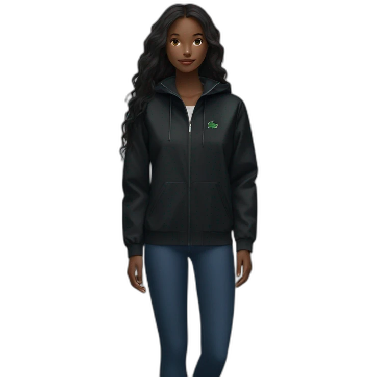 Lacoste bag Black girl with long hair with black lacoste windbreaker emoji
