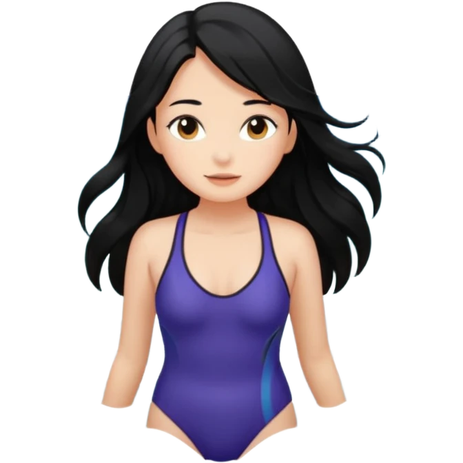 검은 긴 머리의 소녀, 바다를 좋아하고, 차분한 성격, 바다를 좋아하는, 바다를 좋아하는, emoji