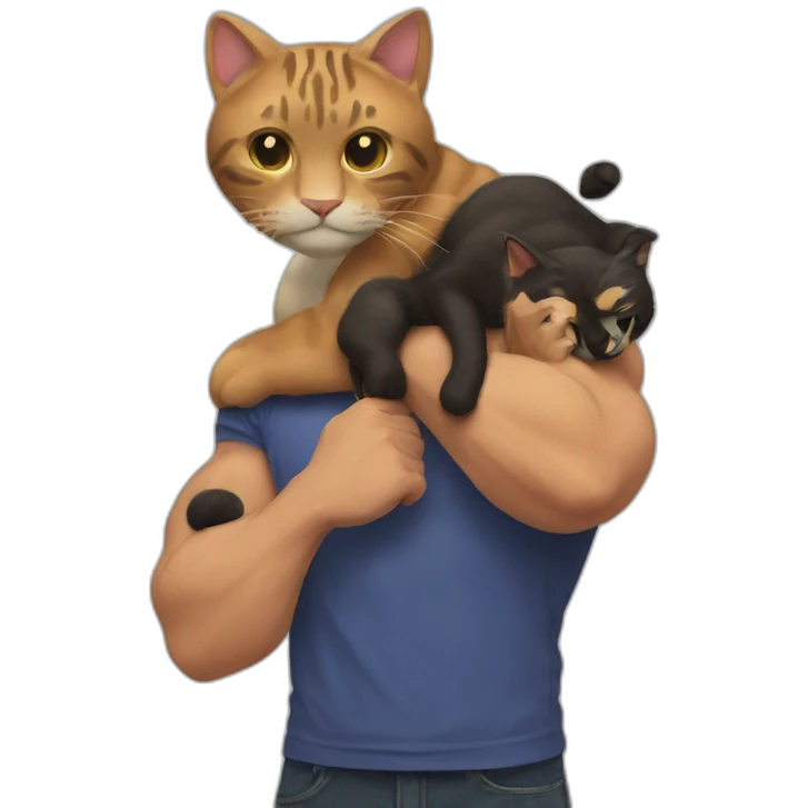 Man flexing with cat emoji