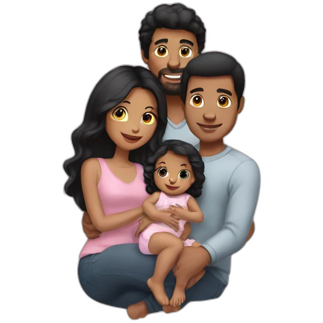 Couple with black hair and baby girl emoji