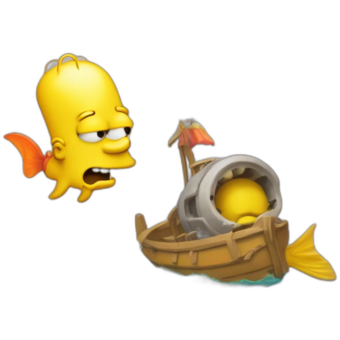 Hommer simpson avec un poisson en feux emoji