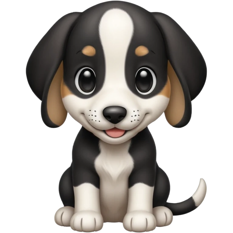 Black and white hound puppy, smiling, smooth coat. emoji