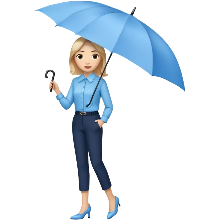 female smart light blue blouse, dark trousers, shoes. one hand holding an umbrella emoji