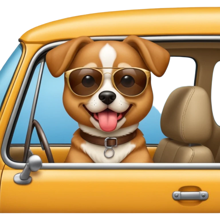 Dog with head out the window and sunglasses with tounge sticking out emoji