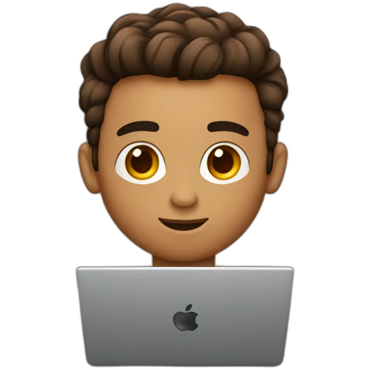 No glasses Cute programmer on his laptop with lighted skin a brown quiff and brown eyes and very little beard  emoji