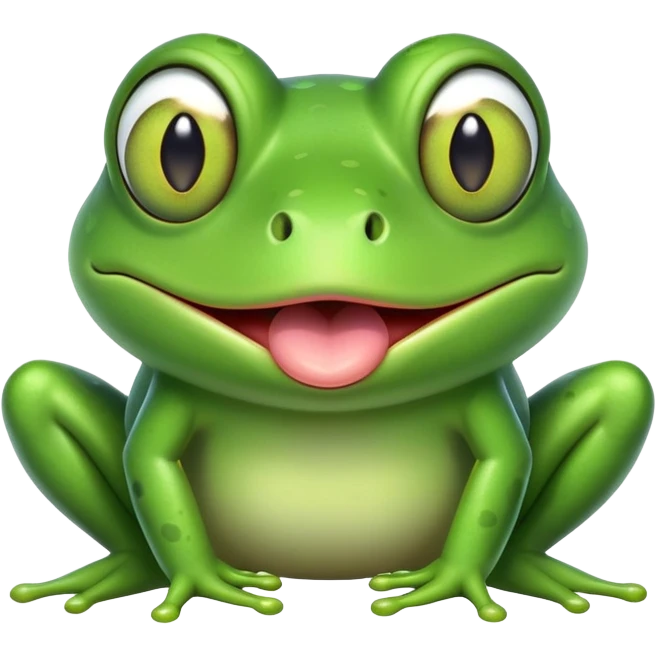Very cartoony green frog with exaggerated features, big bulging cross-eyes, and long tongue sticking out, silly comic expression emoji