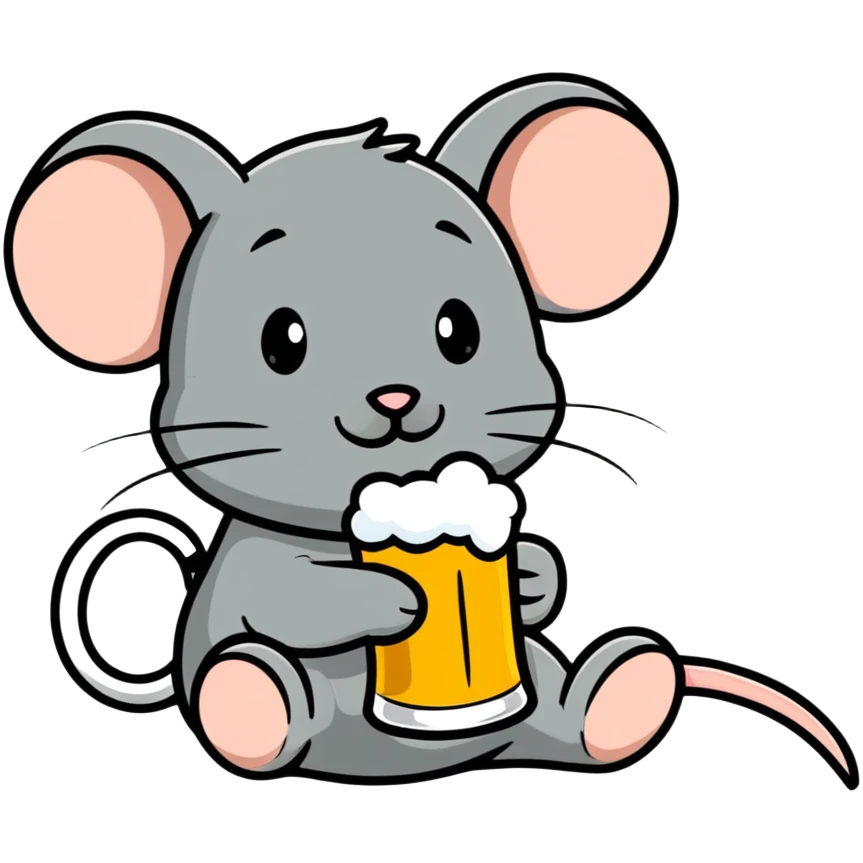 Funny mouse relaxing with a beer mug emoji