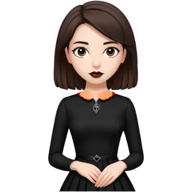 Adelaide Victoria Kane with brown hair in black goth dress emoji