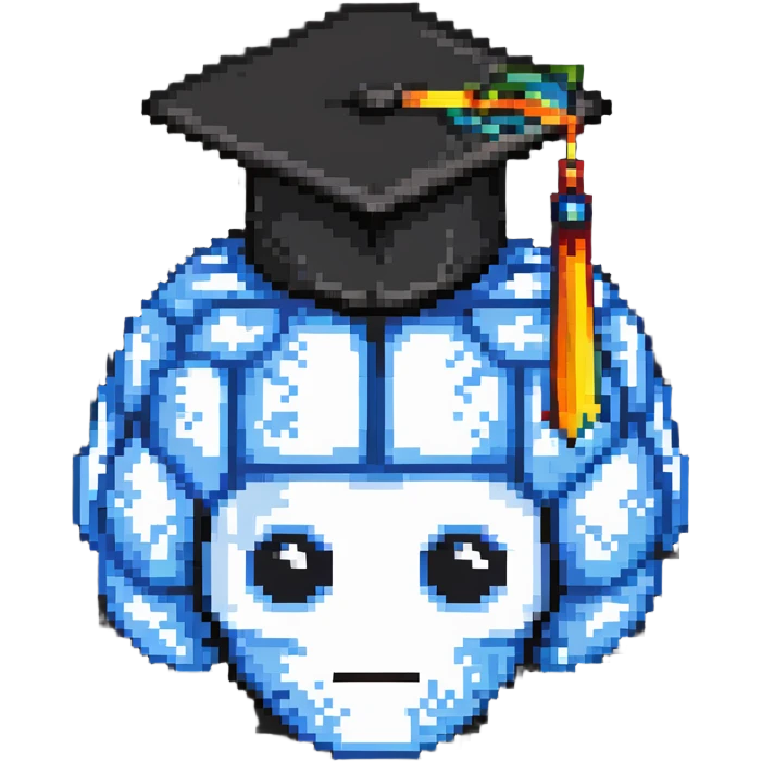 cartoony brain with graduation cap, no face on the brain, just the brain organ with a graduation cap on top emoji