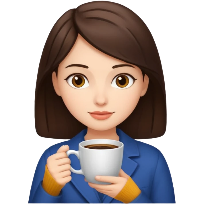 A brunette with a coffee emoji