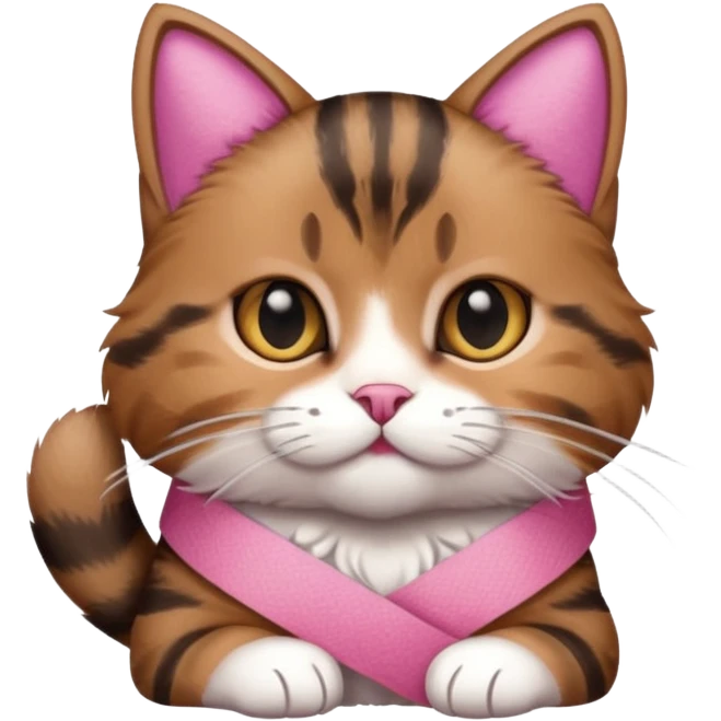a  brown and black tabby cat, with a pink bandage on her front paw, emoji