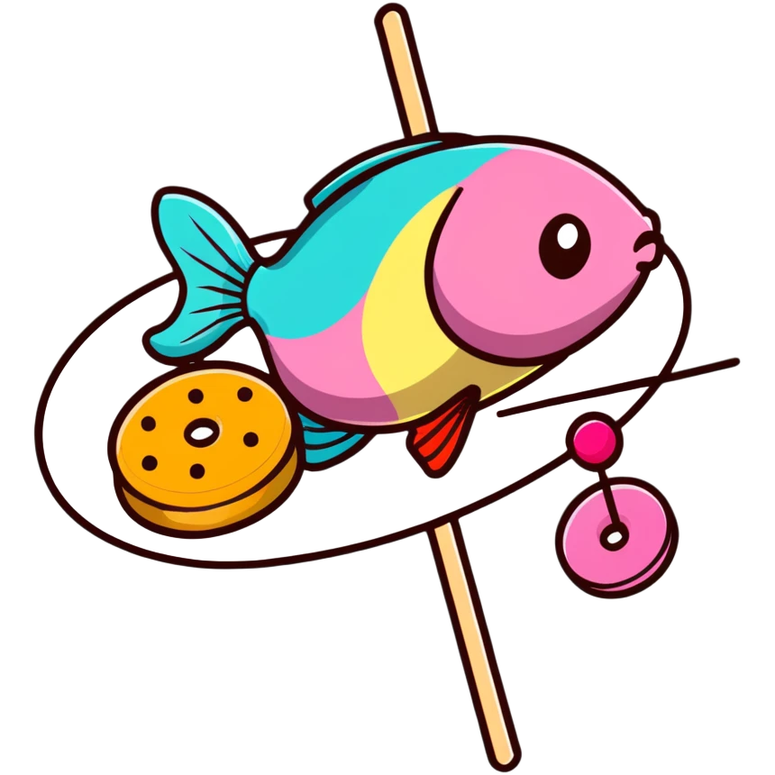 A cute arrangement of fish cake with pink swirl, rice cracker, and tri-colored dango skewer as a Japanese snack trio emoji