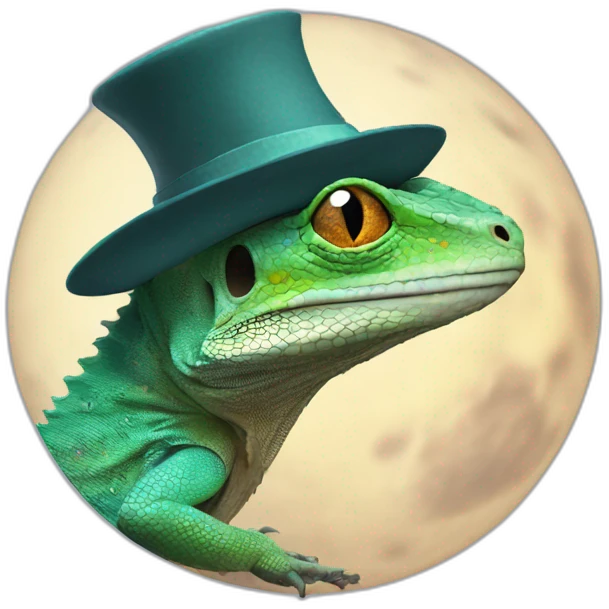 lizard on a moon wearing a hat emoji