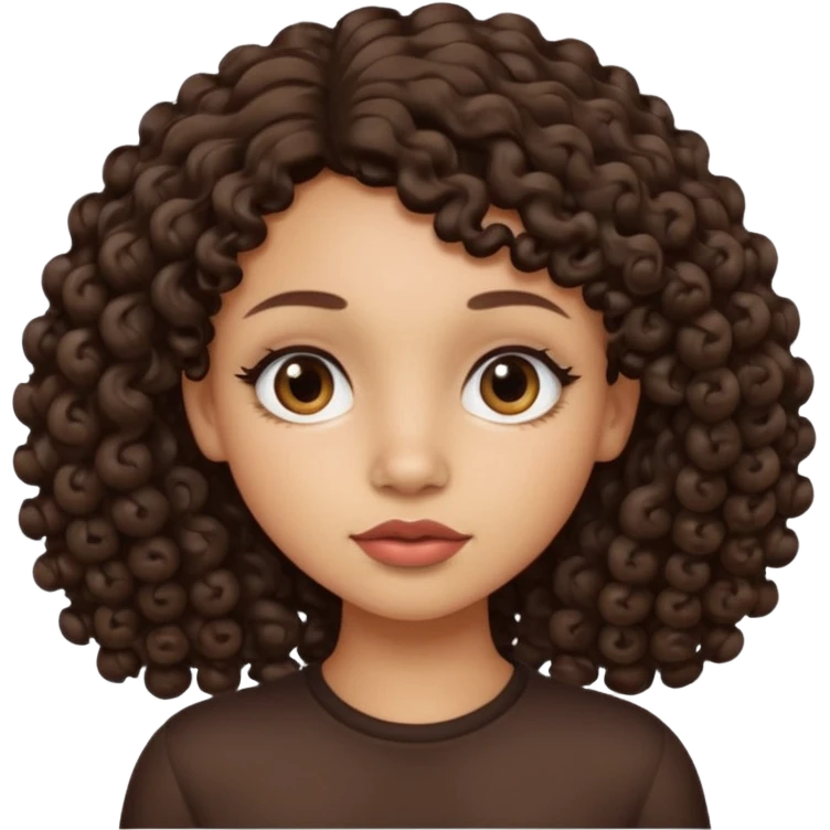 A light skin tone girl with a mole on her left side uper lips and curly dark brown hair emoji