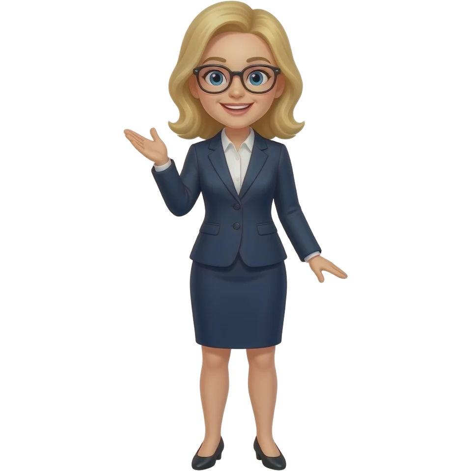 crear con cuerpo entero tipo maestra con lentes mujer con cabello rubio colorcho al hombro emoji