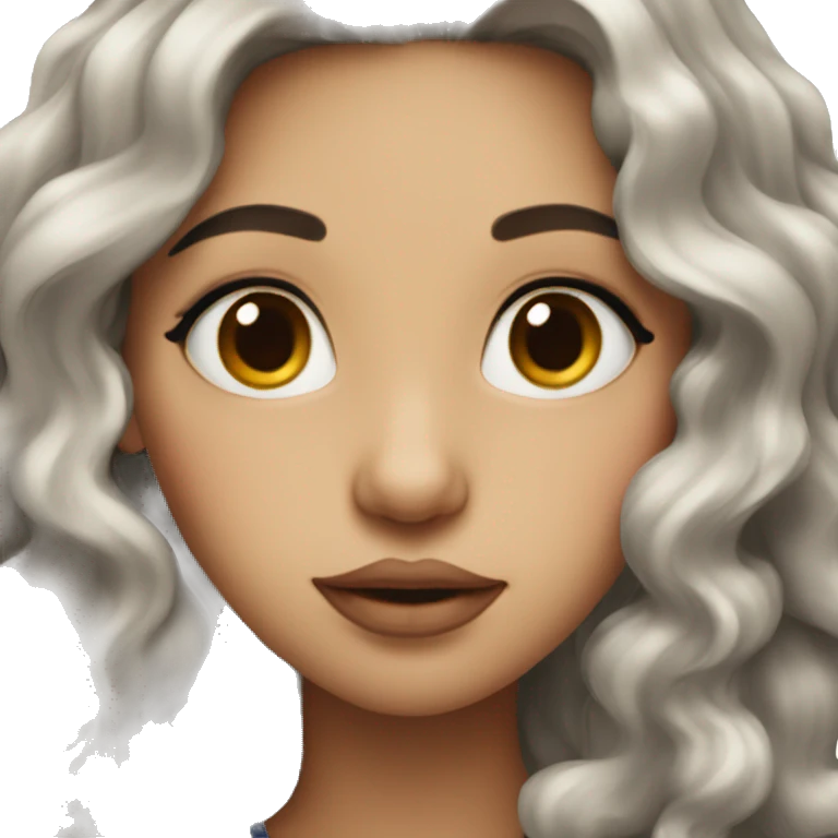 a girl with long dark curly hair, big lips and fair skin emoji