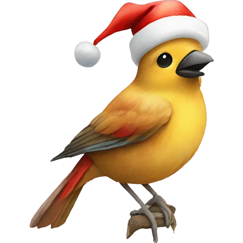 Watercolor Bird with Santa hat emoji