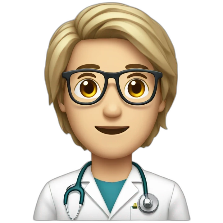 doctor, joven, cabello corto, rubio, con lentes emoji