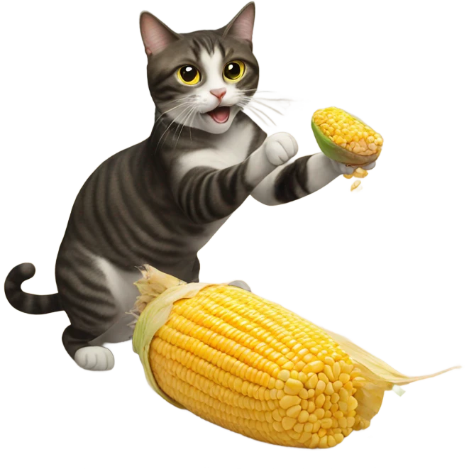 cat throwing corn at dog emoji
