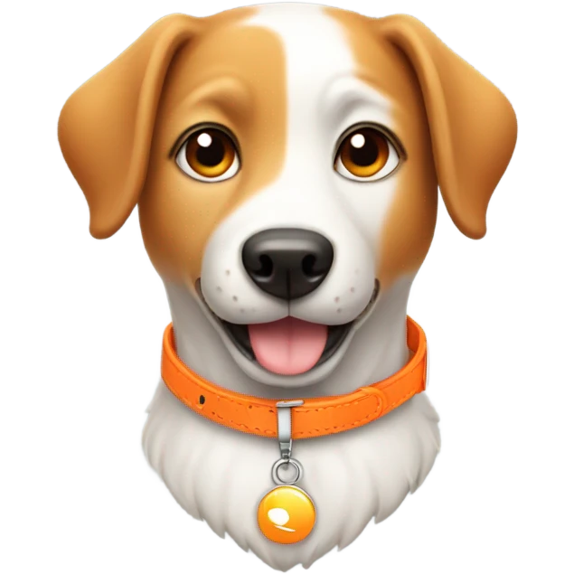 cute dog with shiny eyes and orange dog collar with a pendant  emoji
