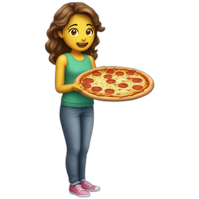 Une fille qui mange une pizza emoji