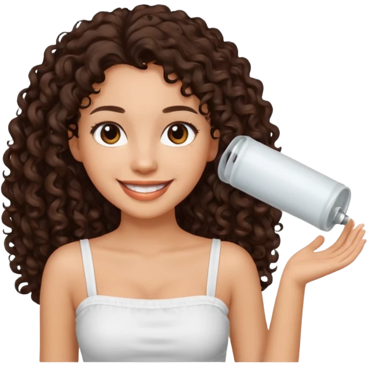Woman with light skin and dark brown eyes and dark brown long curly hair and white tube top emoji