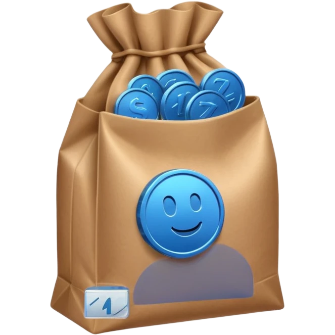 brown bag of blue coins emoji
