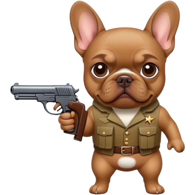 Brown French bulldog with a gun emoji