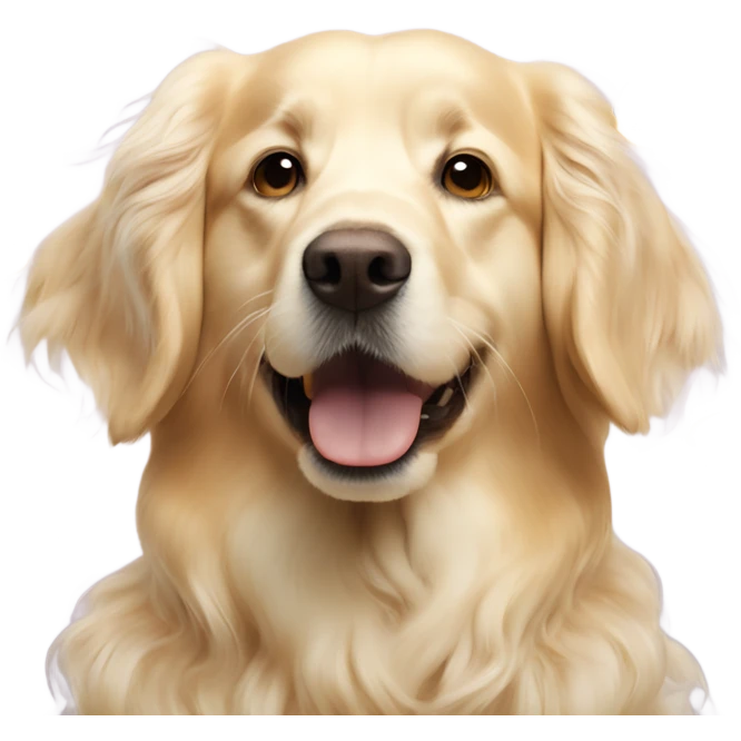 White English cream long haired curly golden retriever with honey emojis floating above her head emoji