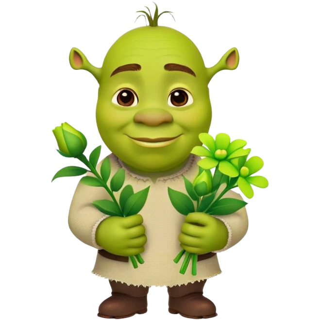 Shrek giving green flowers  emoji
