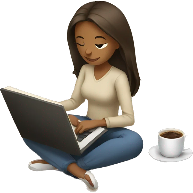 Female studying on beige rug with coffee  emoji