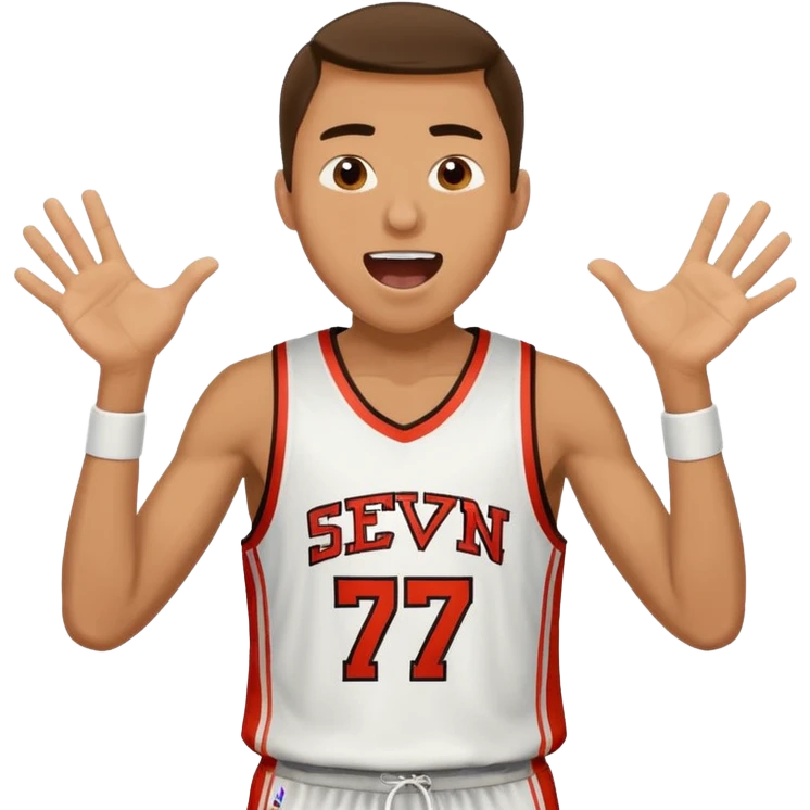 Maverick Trevillian in the crowd at an amateur basketball game. He leans towards the camera and enthusiastically shouts "six seven emoji