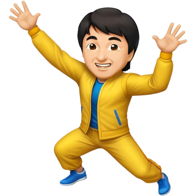 Cinematic Realistic Jackie Chan Pop Culture Emoji, depicted with playful agility and charismatic charm rendered with lifelike textures and vibrant, action‚Äêpacked lighting. emoji