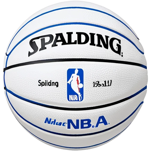 Minimalist blue and white Spalding basketball with NBA logo, blue with black lines, iOS emoji style emoji