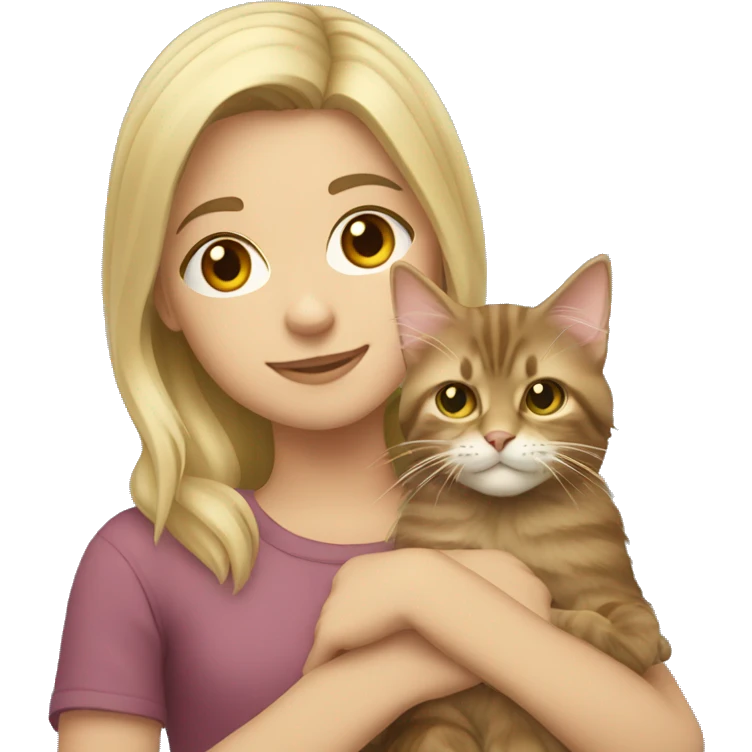 A blonde girl holds a maine coon cat in her arms emoji