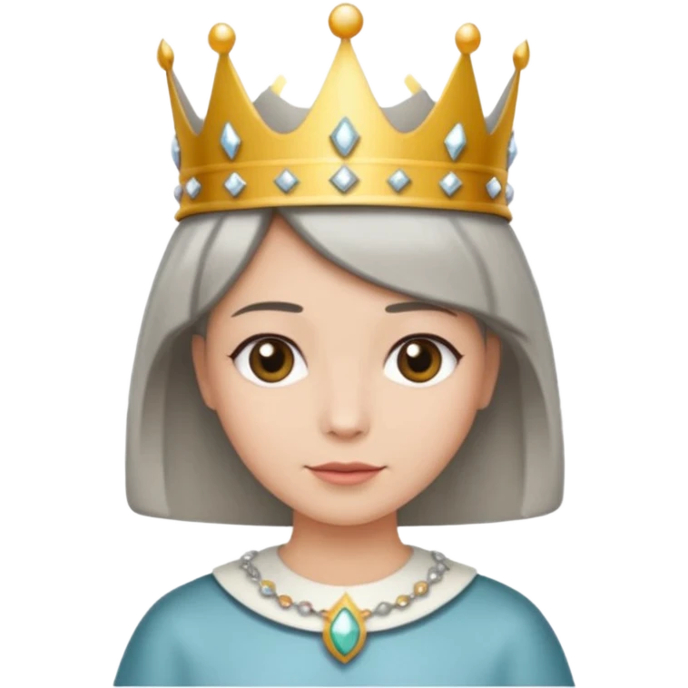 Wearing a crown. Bob haircut with salt pepper hair emoji